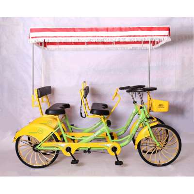 Hot sale alloy wheel quadricycle  for rent, family 24 Inch 4 Wheel tandem surrey bike for travel